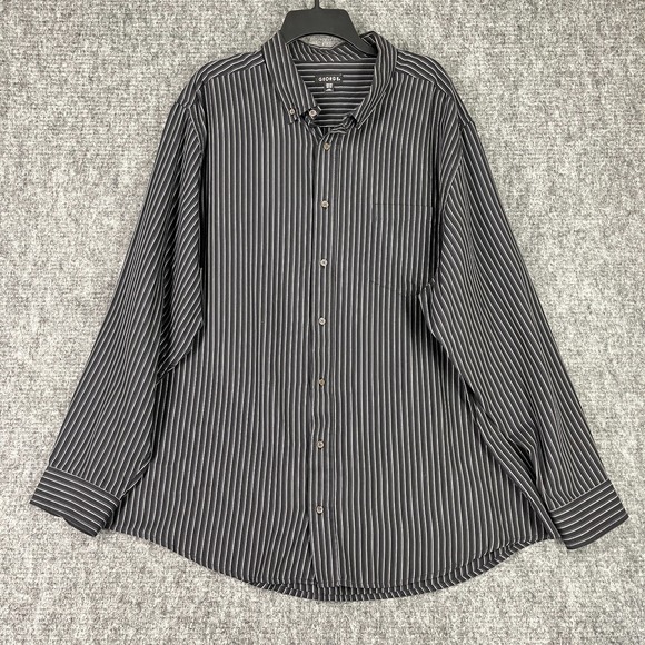 George Shirt Mens 2XL Black Striped Button Up Oxford 50-52‎ Business Formal - Picture 1 of 7